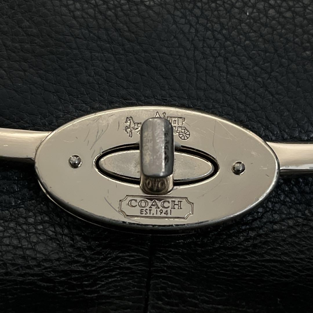 COACH Shoulder Bag Purse 2way Turn Lock Leather Black Authentic