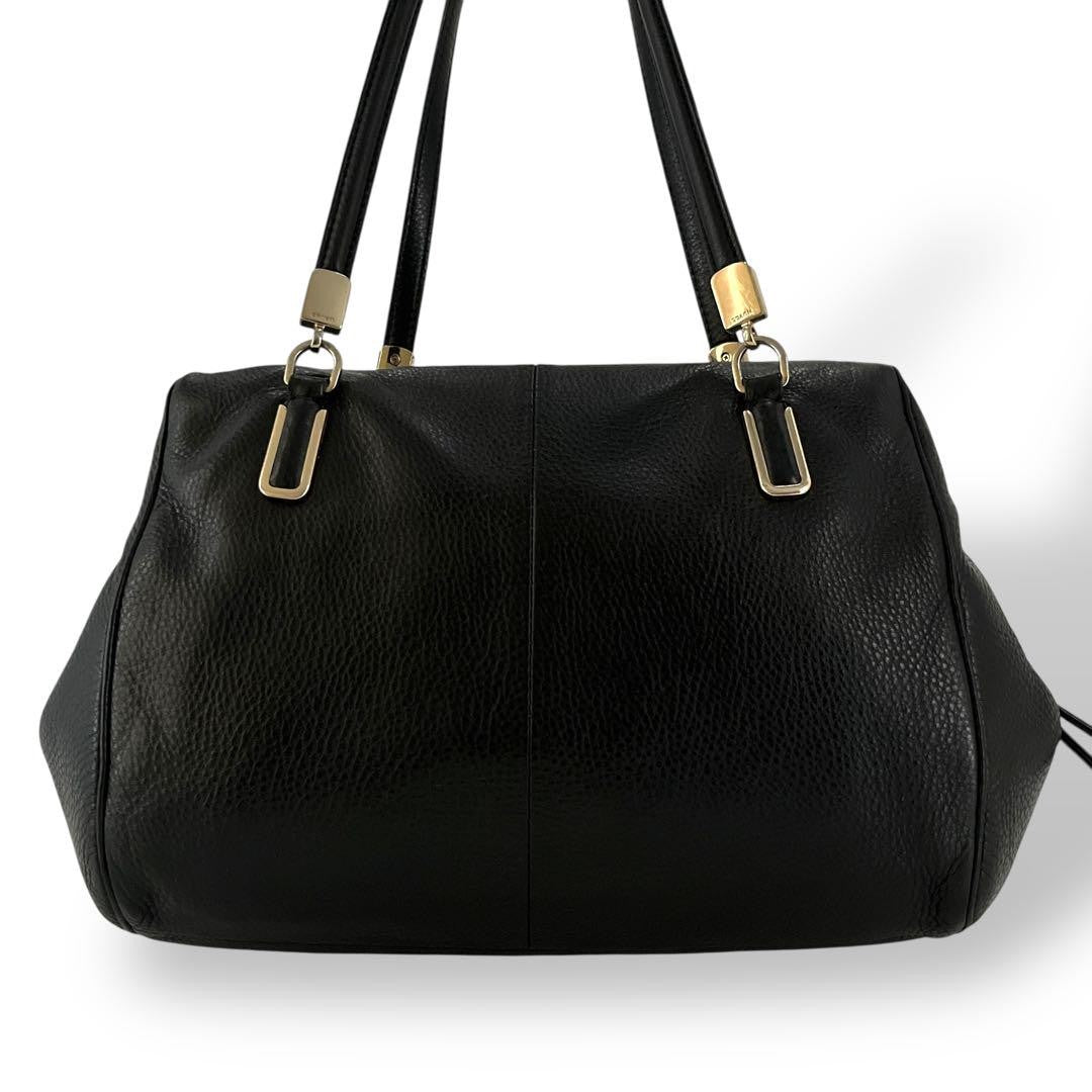 COACH Shoulder Bag Purse 2way Turn Lock Leather Black Authentic