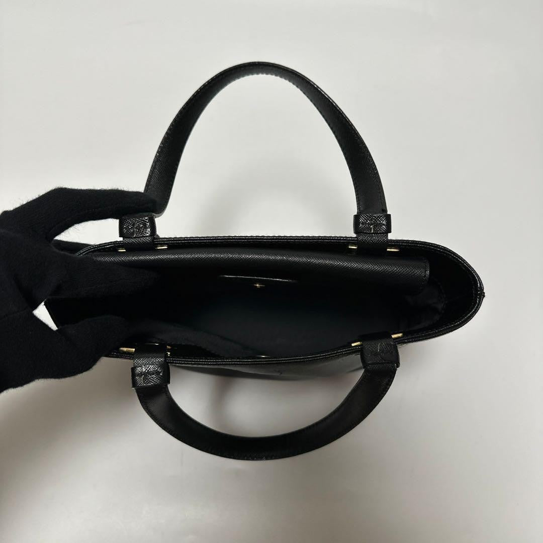 Salvatore Ferragamo Hand Bag Tote Purse Gancini Leather Authentic Black