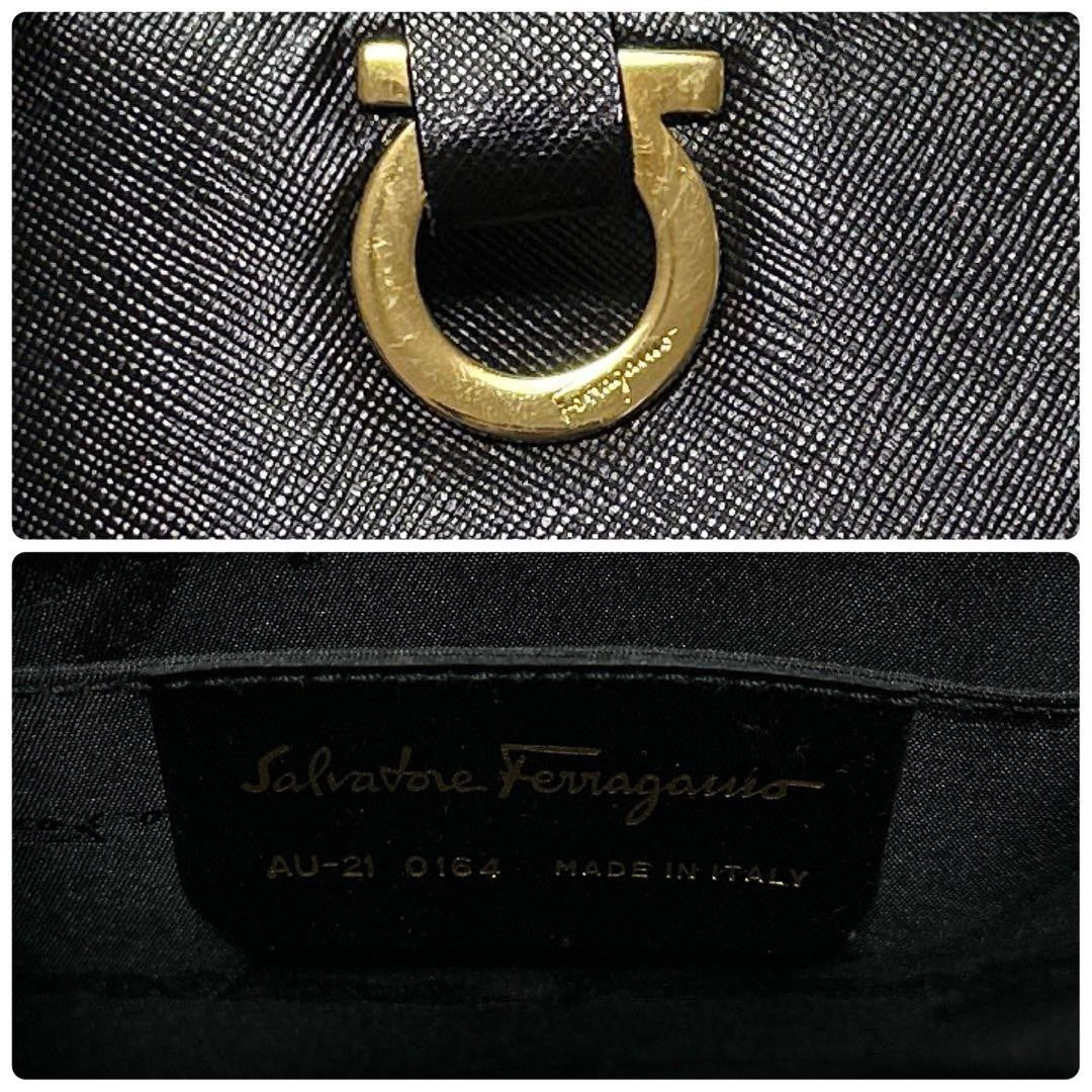 Salvatore Ferragamo Hand Bag Tote Purse Gancini Leather Authentic Black