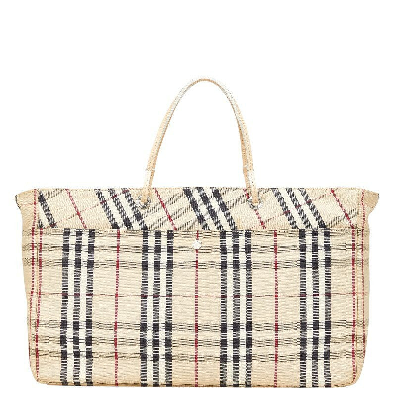 BURBERRY Hand Bag Tote Purse Nova Check Canvas Leather Beige Authentic