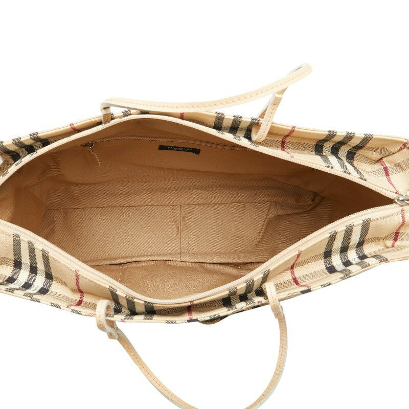 BURBERRY Hand Bag Tote Purse Nova Check Canvas Leather Beige Authentic