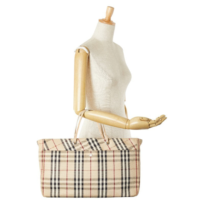 BURBERRY Hand Bag Tote Purse Nova Check Canvas Leather Beige Authentic