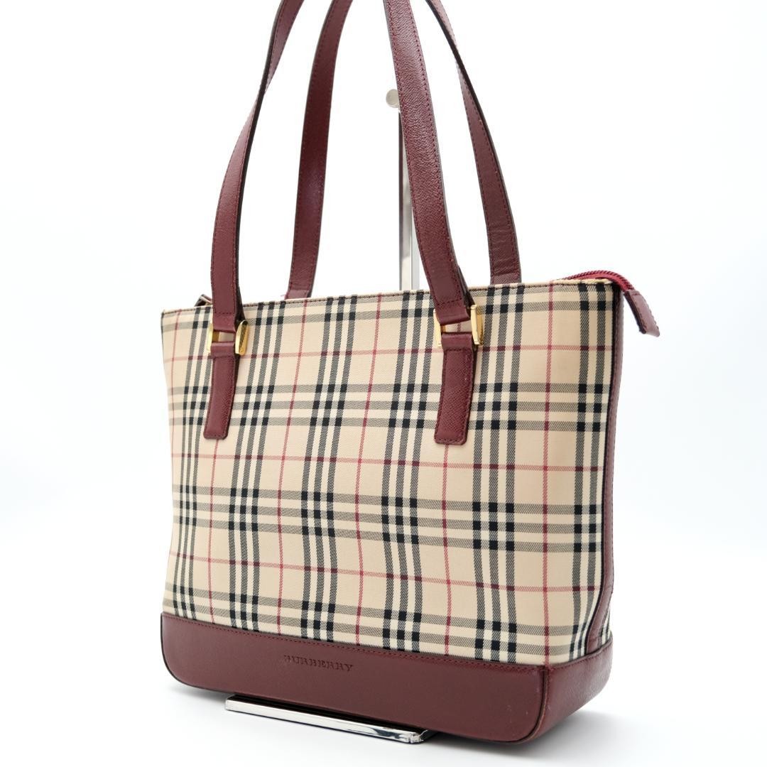 BURBERRY Hand Bag Tote Purse Nova Check Bordeaux Authentic