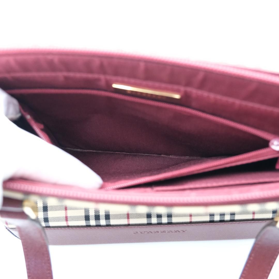 BURBERRY Hand Bag Tote Purse Nova Check Bordeaux Authentic
