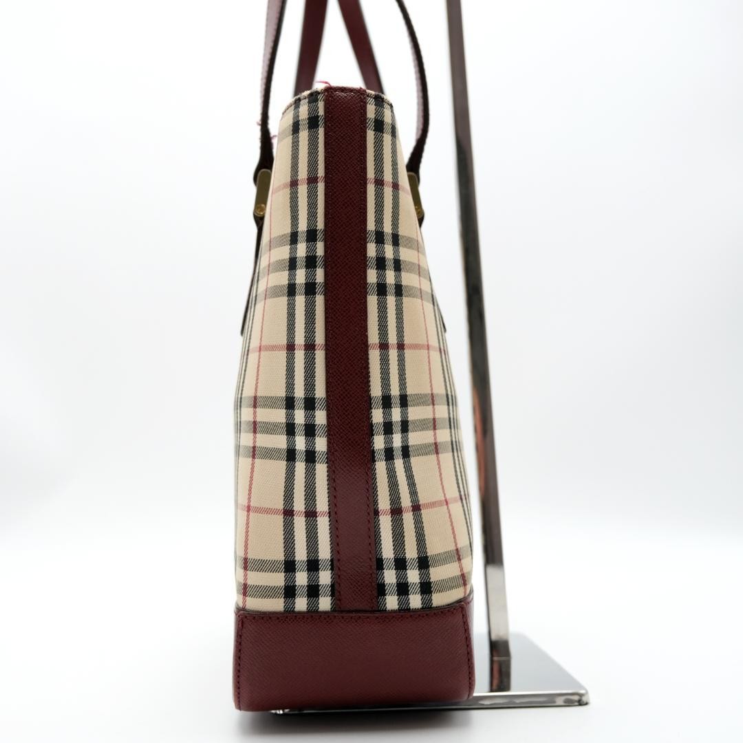 BURBERRY Hand Bag Tote Purse Nova Check Bordeaux Authentic