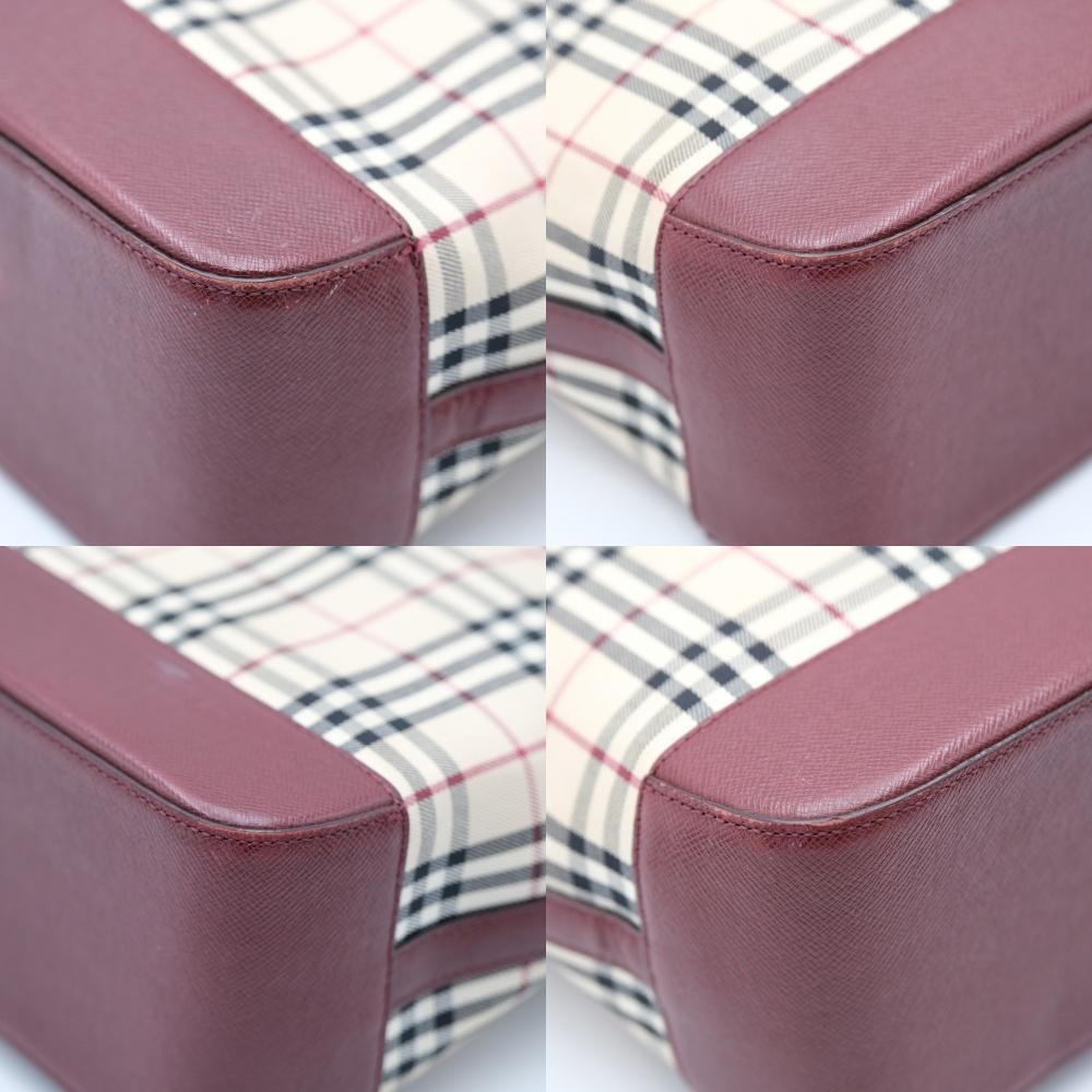 BURBERRY Hand Bag Tote Purse Nova Check Bordeaux Authentic