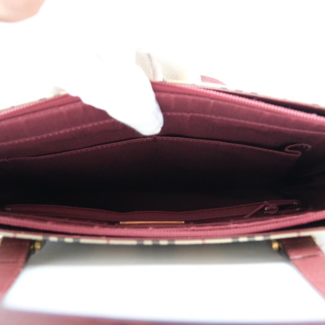 BURBERRY Hand Bag Tote Purse Nova Check Bordeaux Authentic