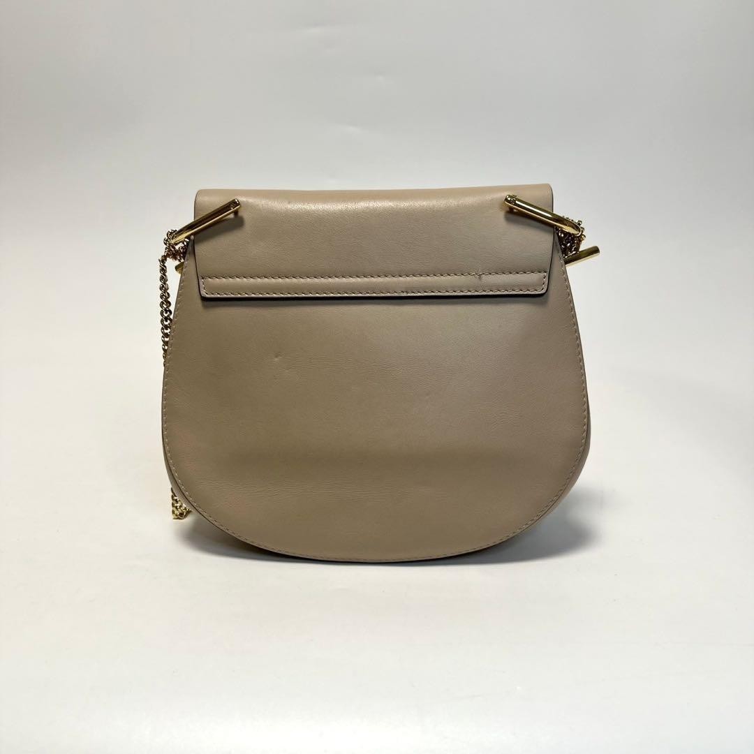 Chloe Shoulder Bag Purse Drew Chain Leather Red Beige Authentic