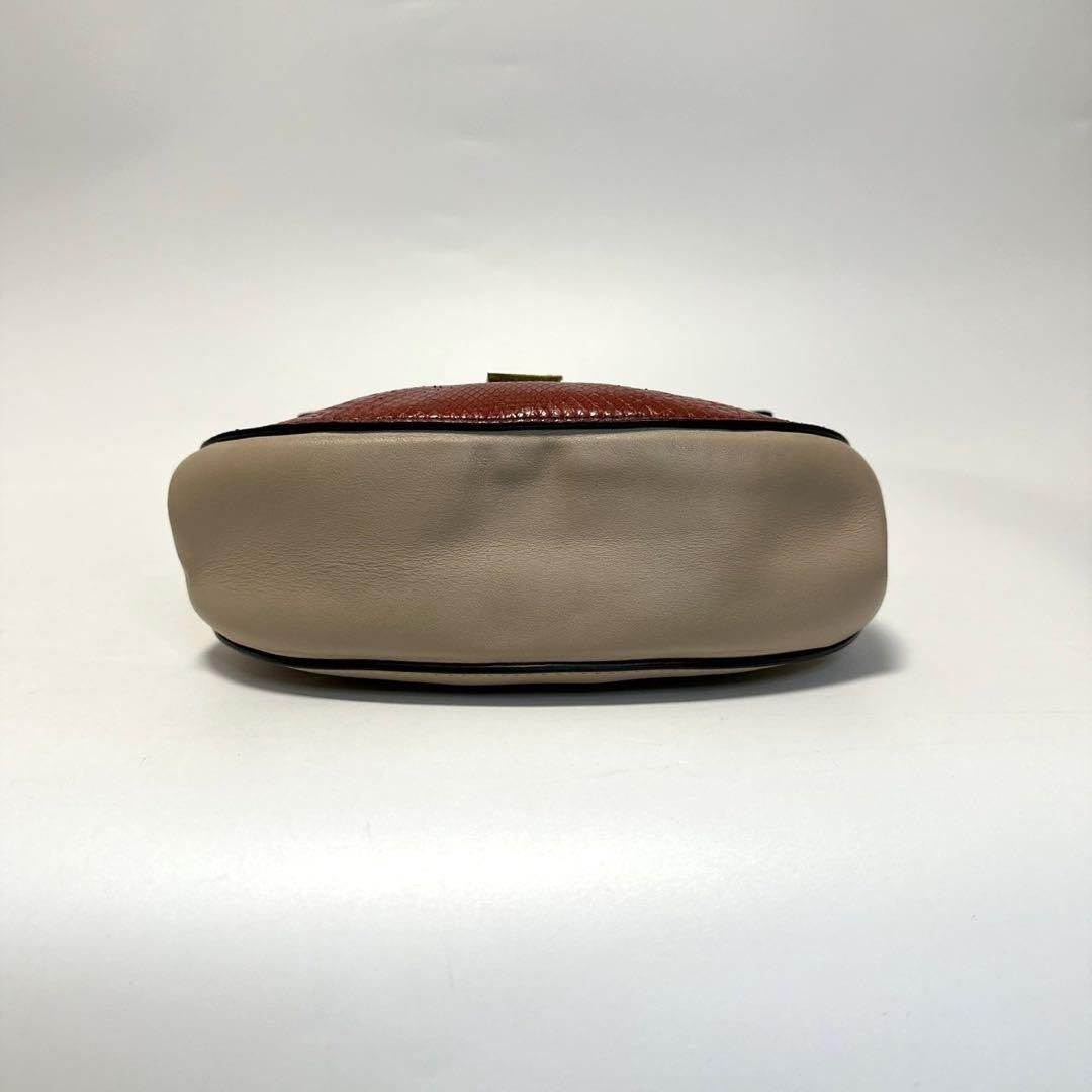Chloe Shoulder Bag Purse Drew Chain Leather Red Beige Authentic