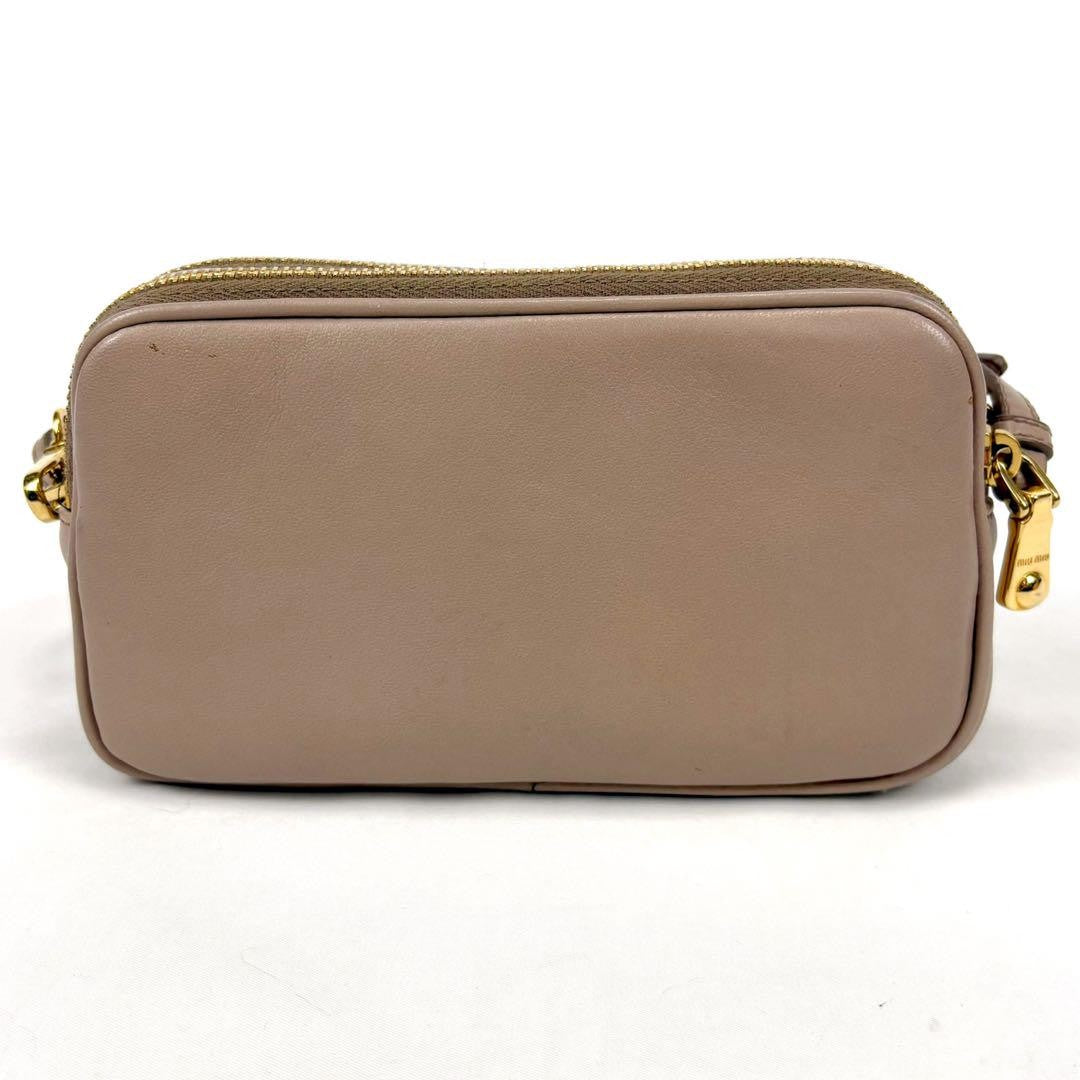 MIU MIU Accessory Pouch Hand Pouch Logo Leather Beige Pink Authentic