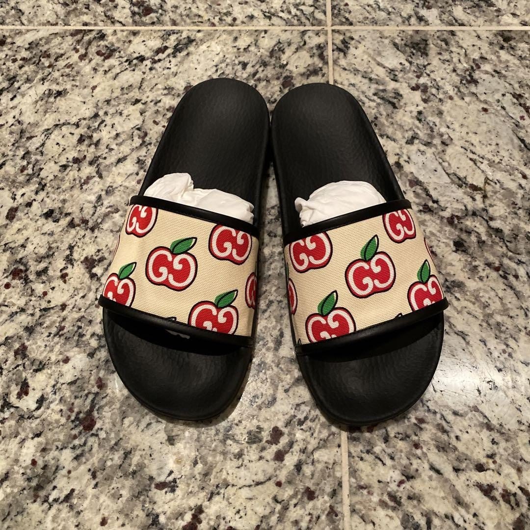 GUCCI Sandals Shoes GG Apple EU 37.5 US 7.5 Canvas Authentic