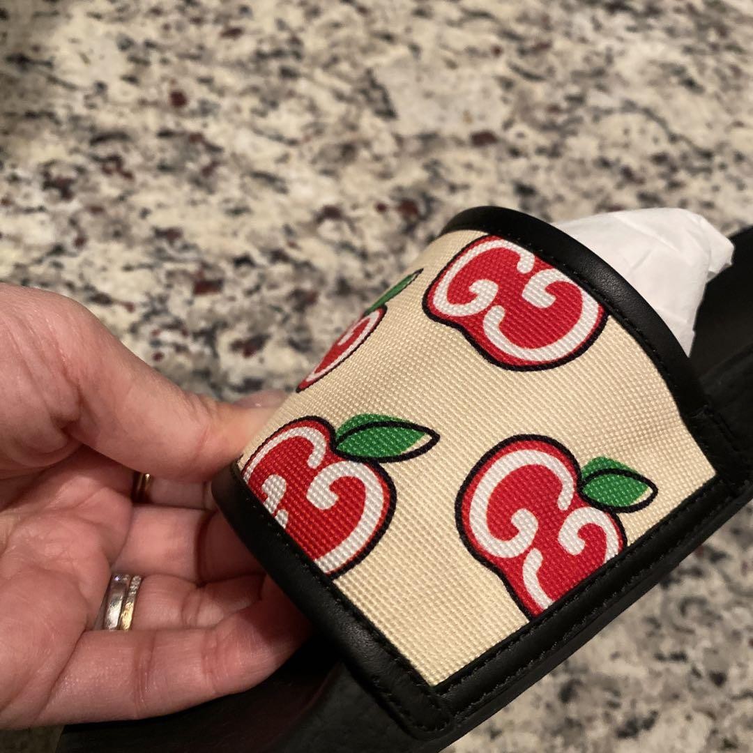 GUCCI Sandals Shoes GG Apple EU 37.5 US 7.5 Canvas Authentic