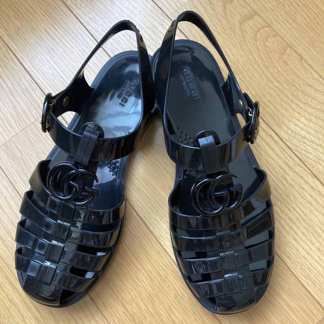 GUCCI Sandals Shoes GG EU 36 US 6 Black Authentic