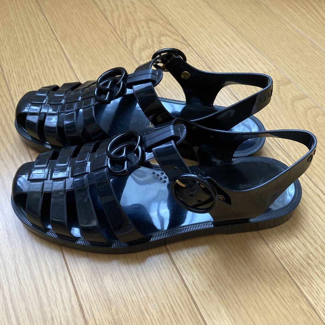 GUCCI Sandals Shoes GG EU 36 US 6 Black Authentic