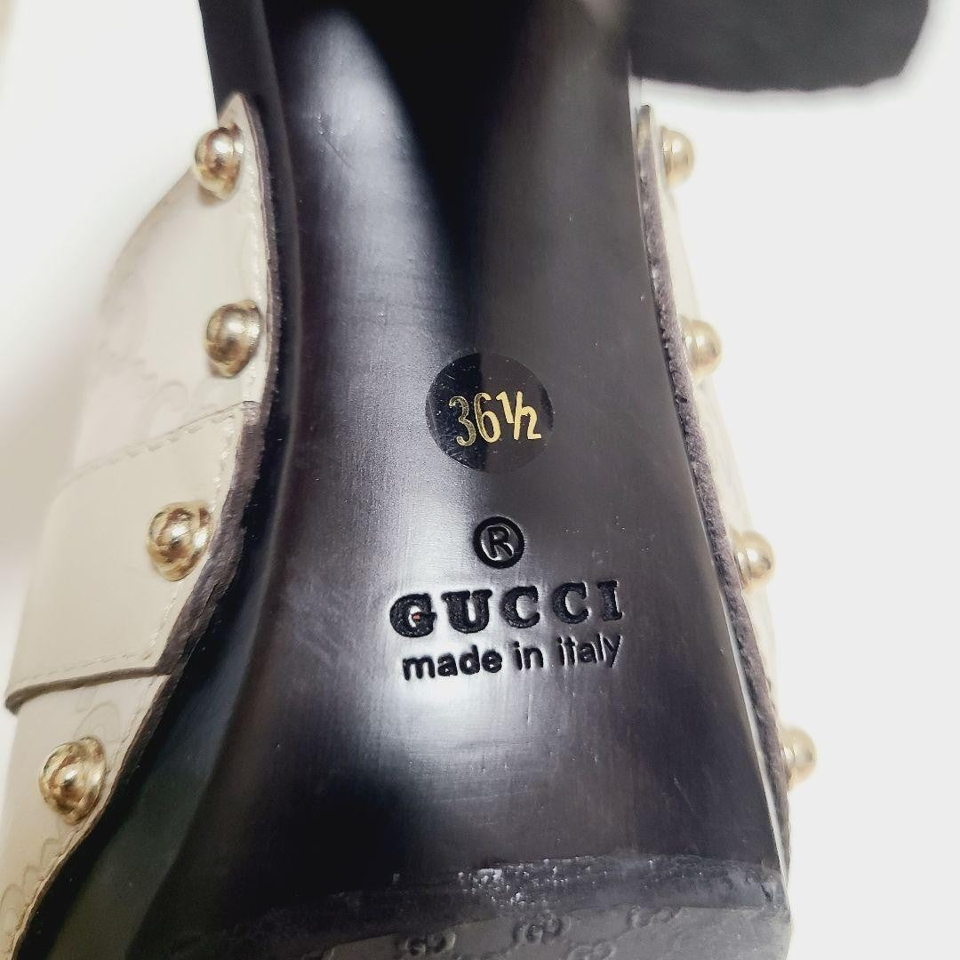 GUCCI Sandals Shoes Horse bit EU 36.5 US 6.5 Leather Wood Ivory Authentic