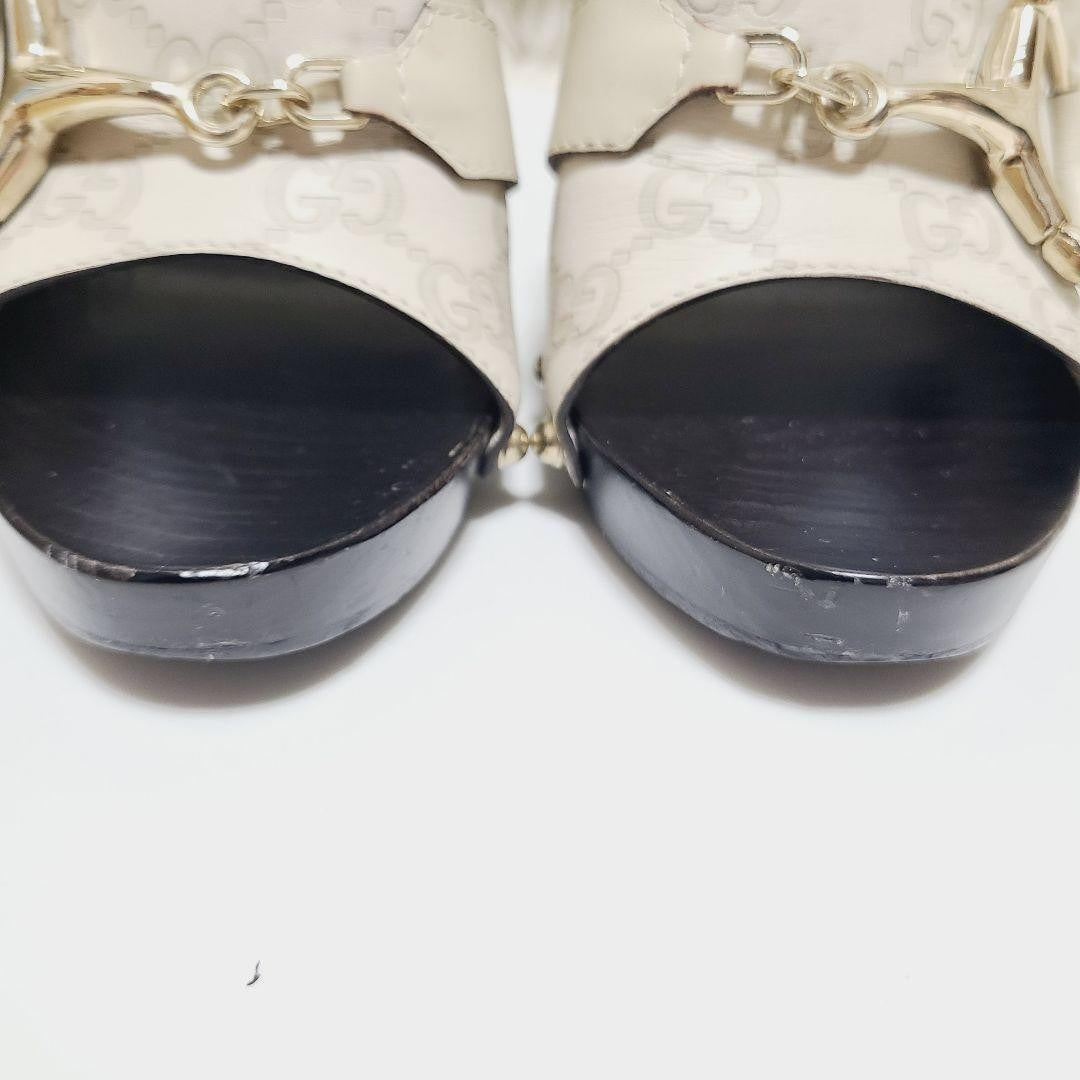 GUCCI Sandals Shoes Horse bit EU 36.5 US 6.5 Leather Wood Ivory Authentic