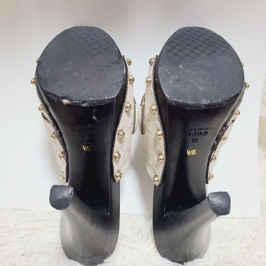 GUCCI Sandals Shoes Horse bit EU 36.5 US 6.5 Leather Wood Ivory Authentic