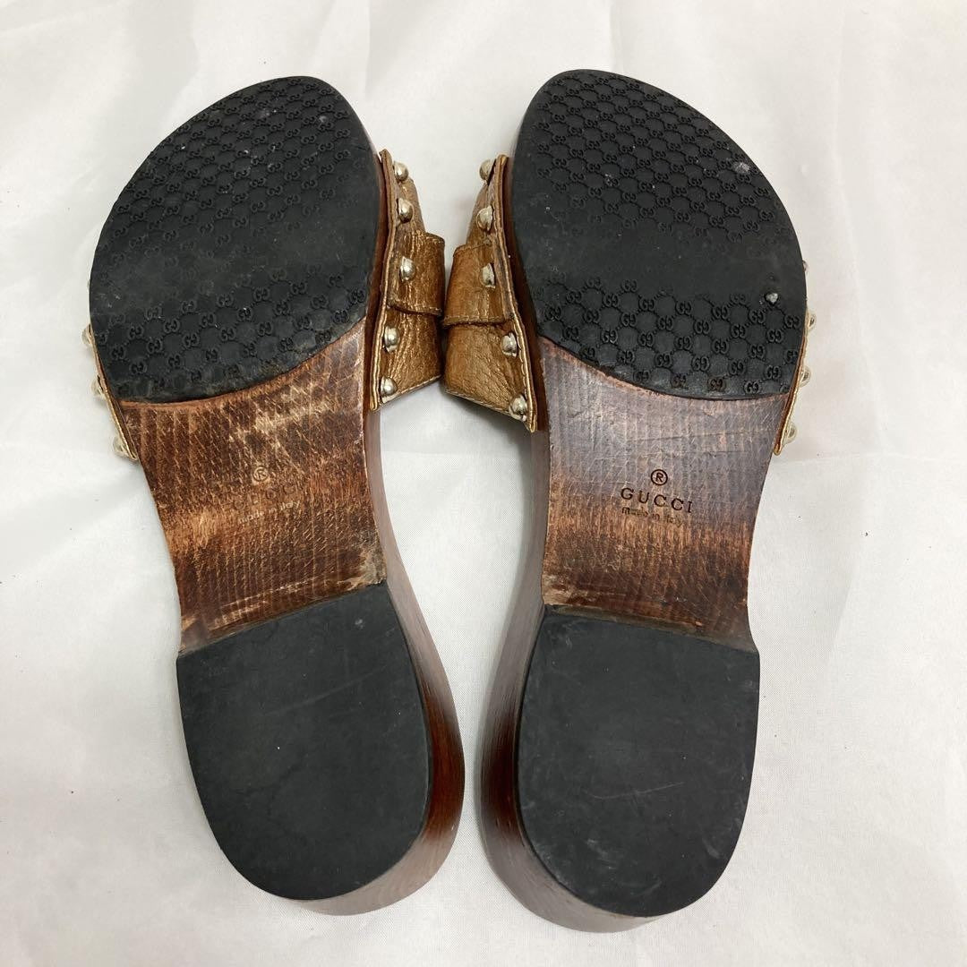 GUCCI Sandals Shoes Horse bit EU 37.0 US 7.0 Brown Gold Authentic
