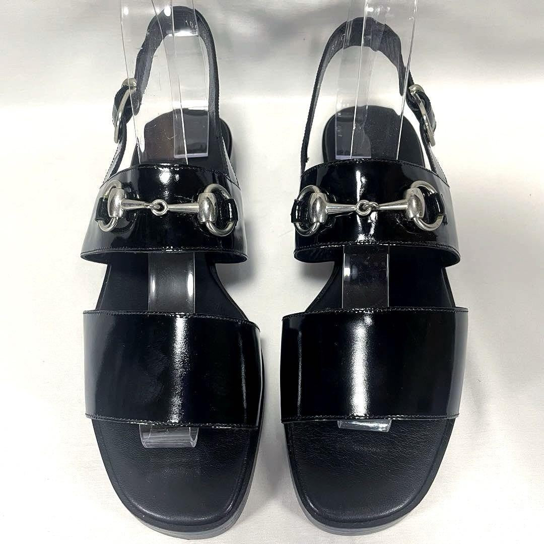 GUCCI Sandals Shoes Horse bit EU 37.0 US 7.0 Leather Black Authentic