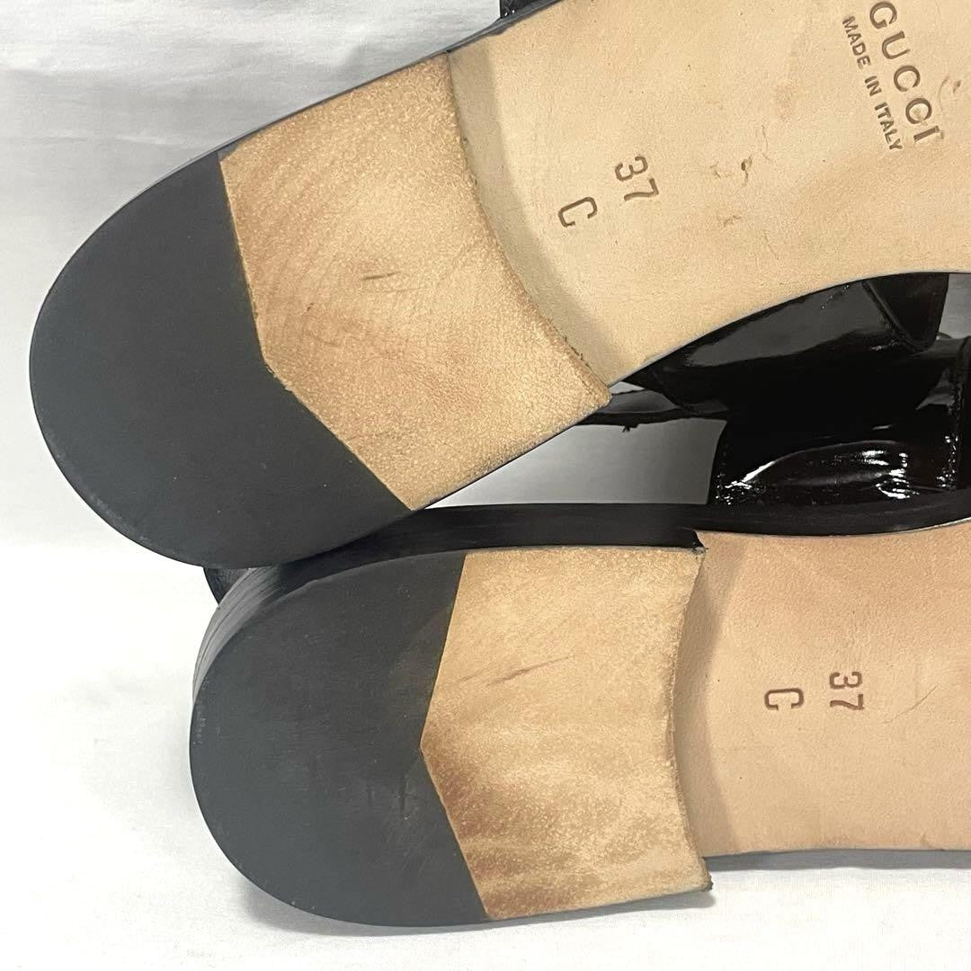 GUCCI Sandals Shoes Horse bit EU 37.0 US 7.0 Leather Black Authentic