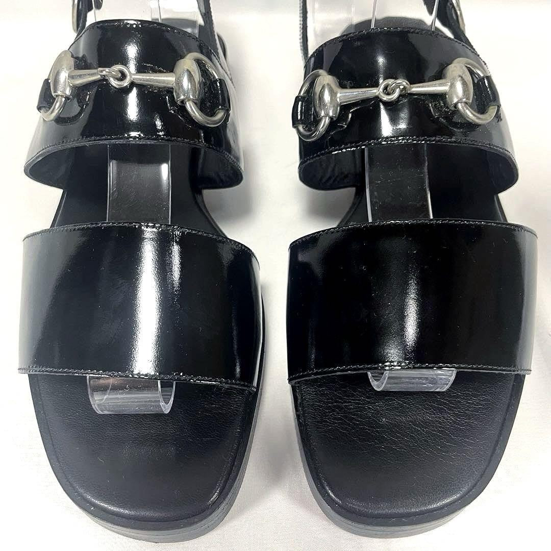 GUCCI Sandals Shoes Horse bit EU 37.0 US 7.0 Leather Black Authentic
