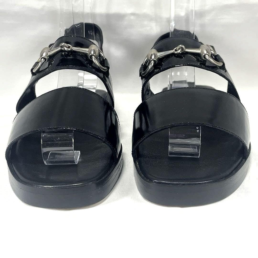 GUCCI Sandals Shoes Horse bit EU 37.0 US 7.0 Leather Black Authentic