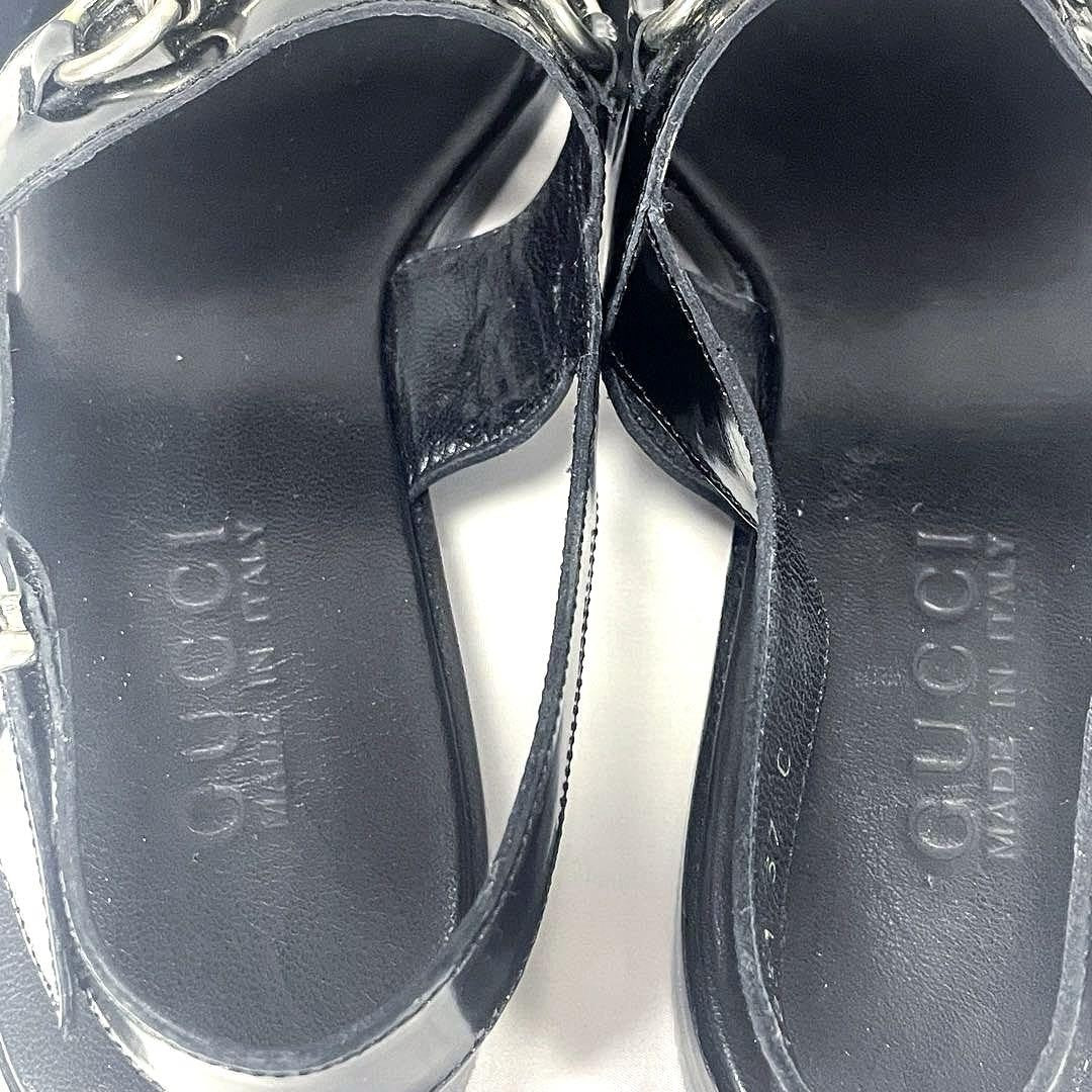 GUCCI Sandals Shoes Horse bit EU 37.0 US 7.0 Leather Black Authentic