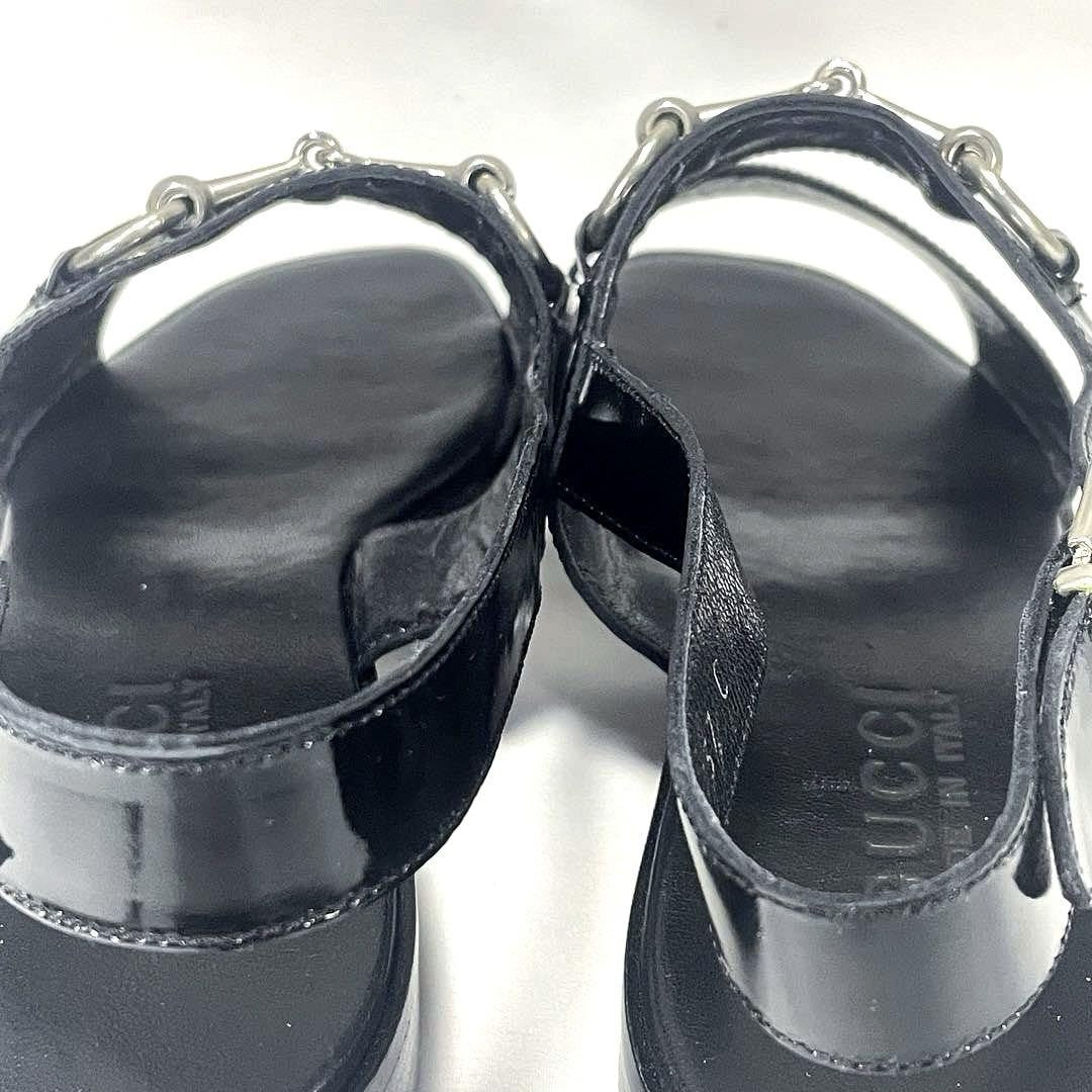 GUCCI Sandals Shoes Horse bit EU 37.0 US 7.0 Leather Black Authentic