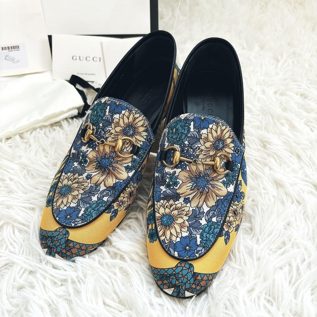 GUCCI Loafers Shoes Horse Bit EU 36.5 US 6.5 Blue Yellow Authentic