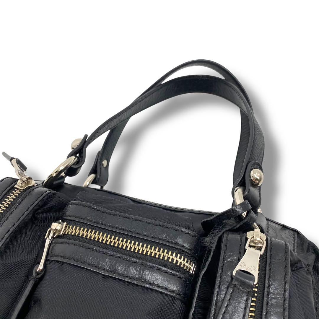 Dolce & Gabbana Hand Bag Tote Purse Nylon Leather Black Authentic