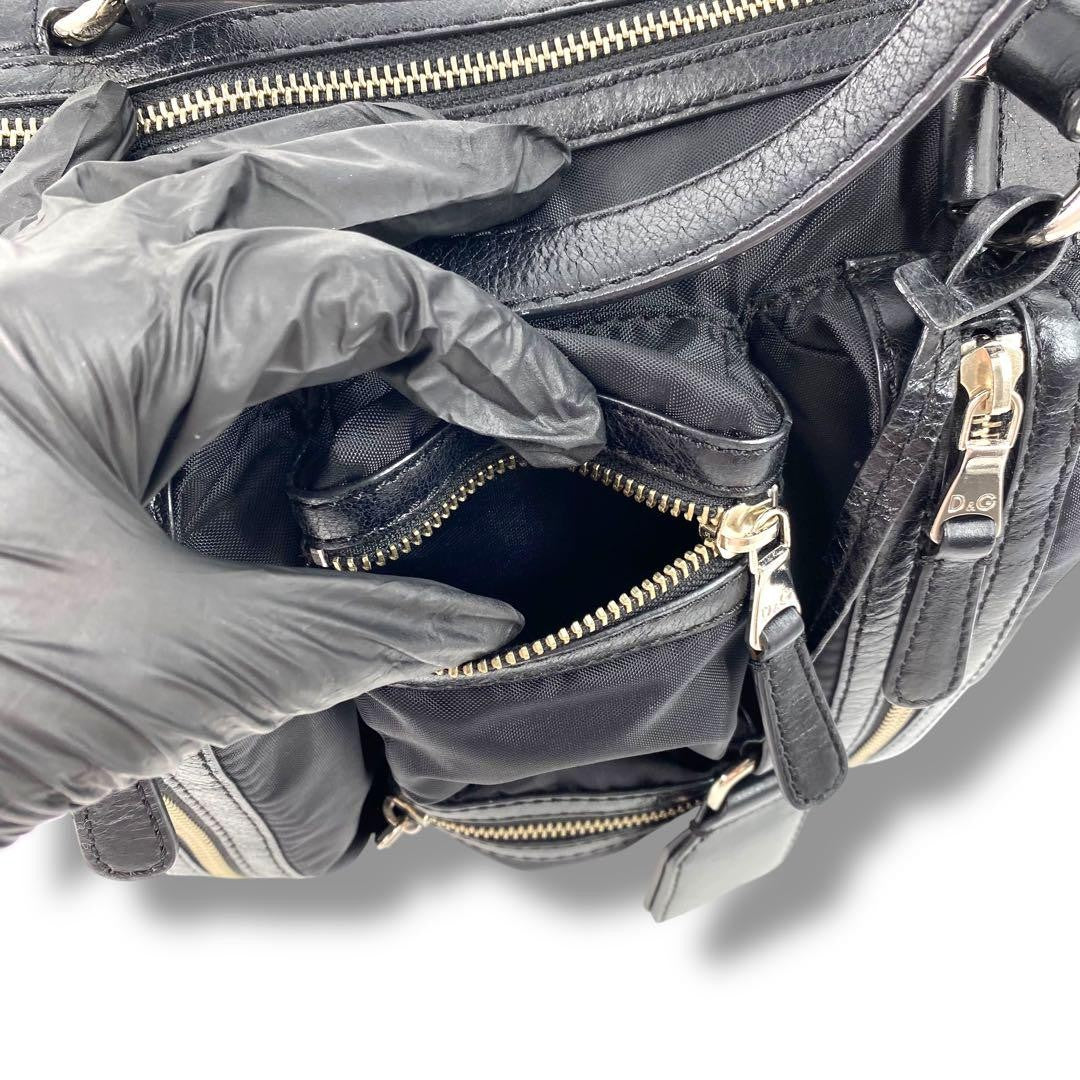 Dolce & Gabbana Hand Bag Tote Purse Nylon Leather Black Authentic