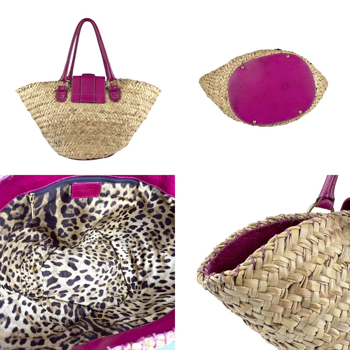 Dolce & Gabbana Hand Bag Tote Purse Leopard Natural Purple Authentic