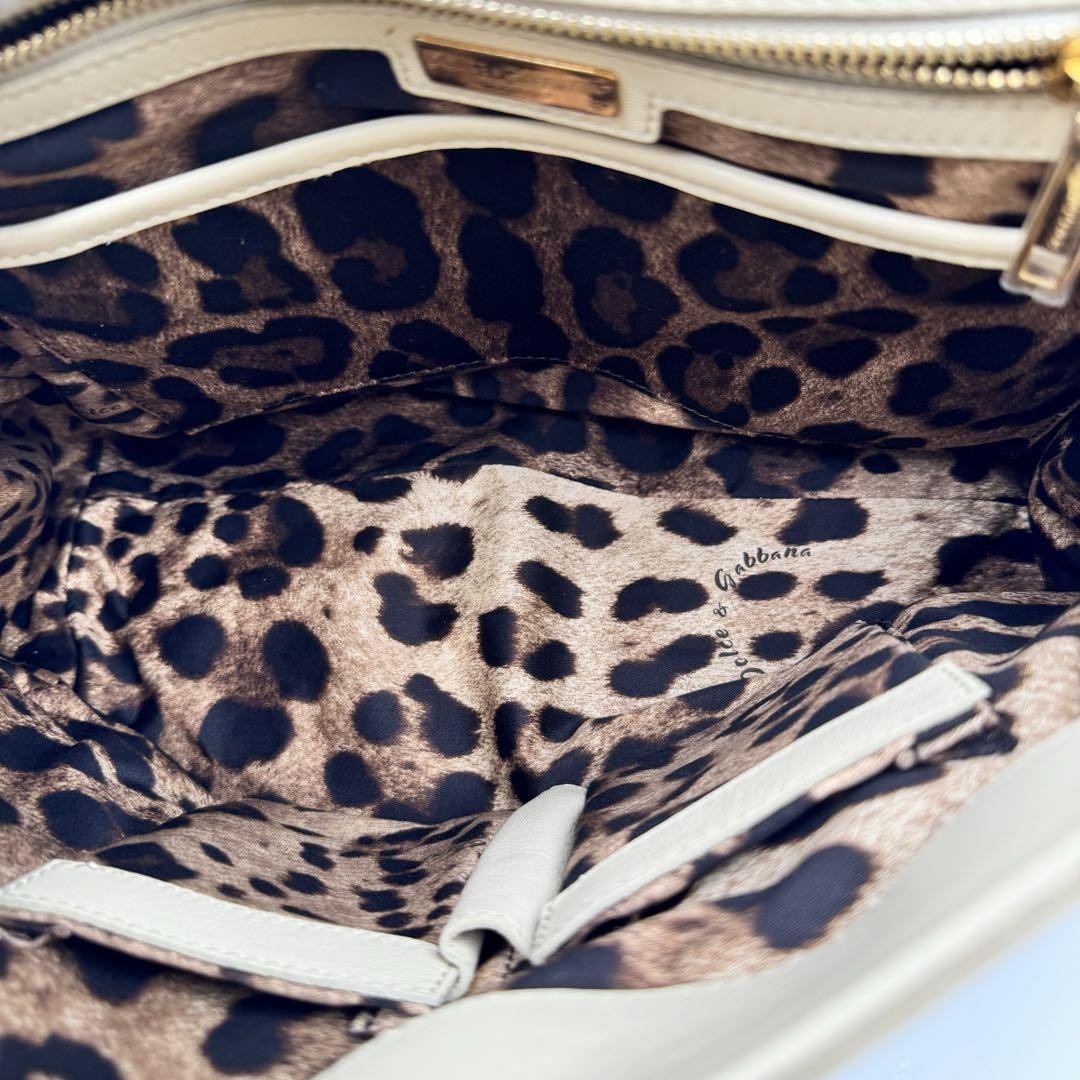 Dolce & Gabbana Hand Shoulder Bag Tote Purse 2way Leopard Leather Beige Auth
