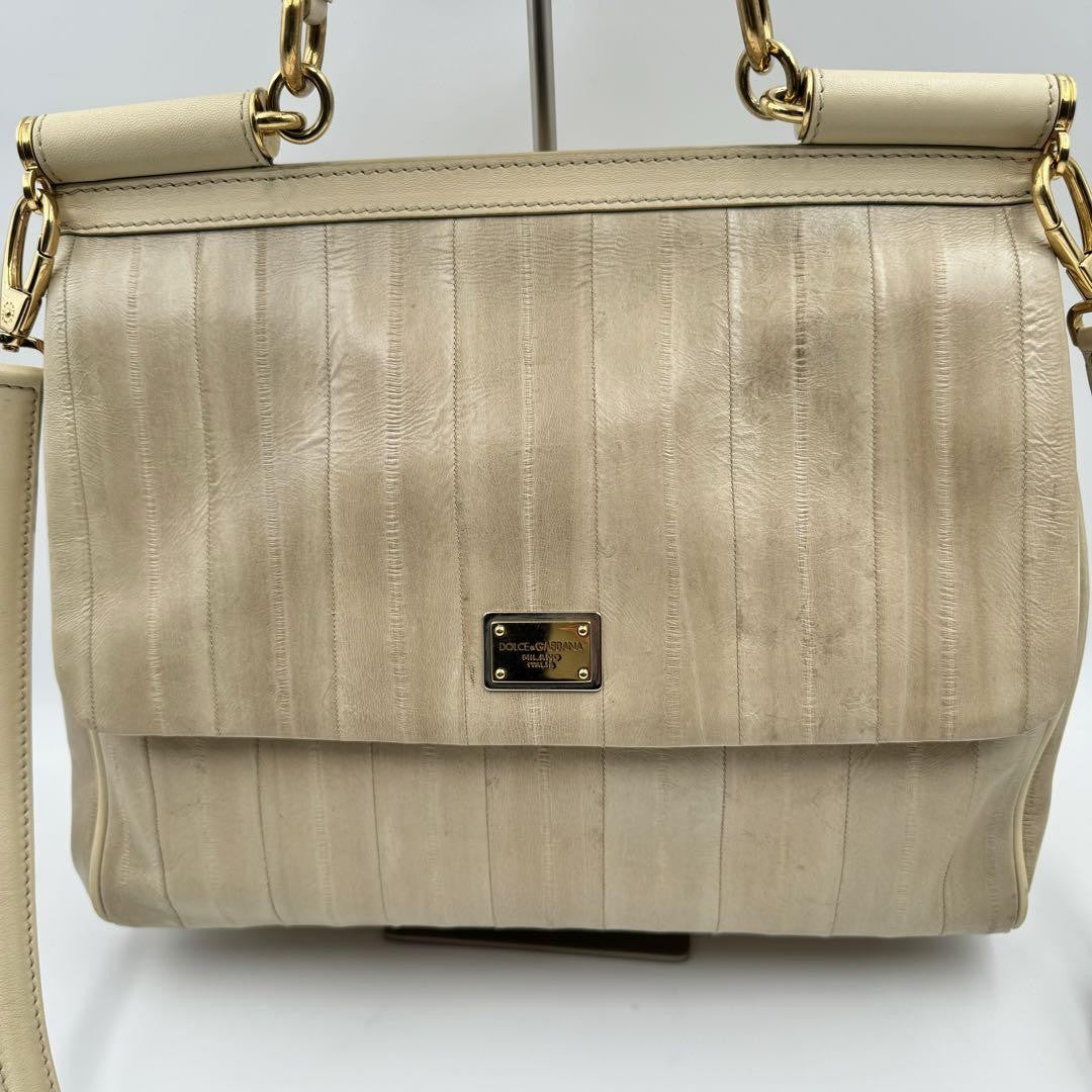 Dolce & Gabbana Hand Shoulder Bag Tote Purse 2way Leopard Leather Beige Auth