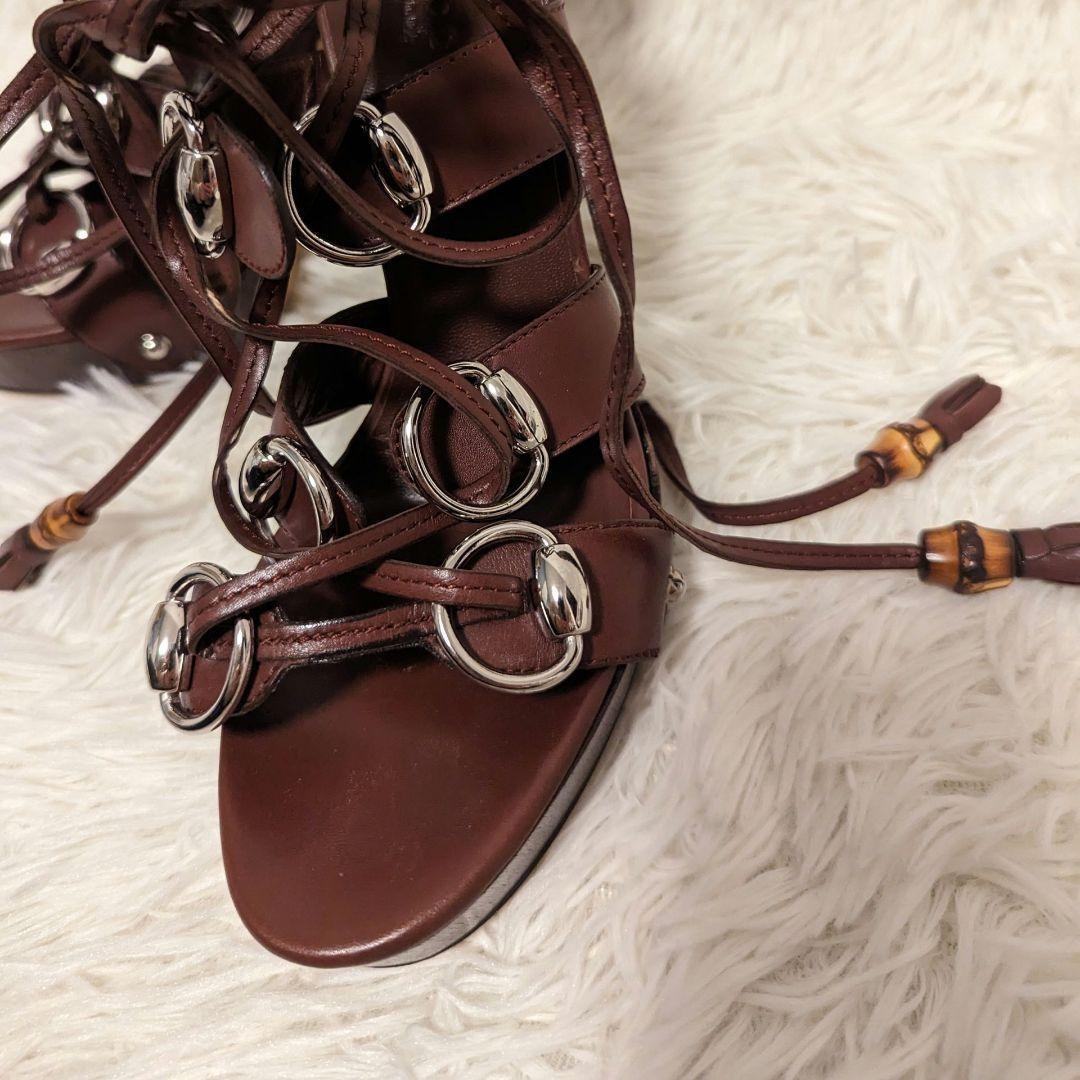 GUCCI Sandals Shoes EU 37.0 US 7.0 Leather Brown Authentic