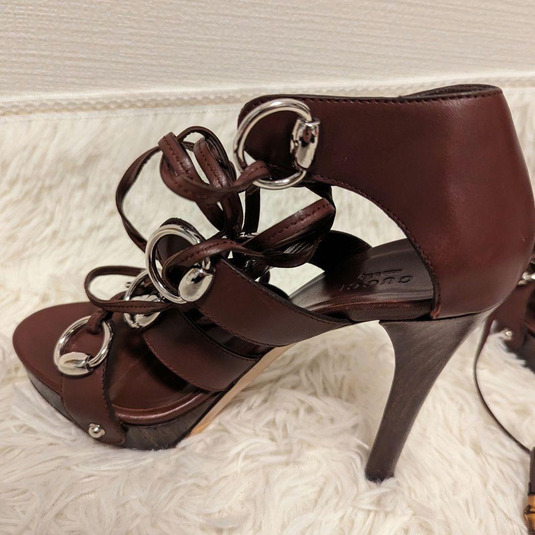 GUCCI Sandals Shoes EU 37.0 US 7.0 Leather Brown Authentic