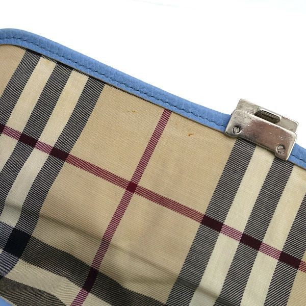 BURBERRY Hand Bag Tote Purse Nova Check Leather Light Blue Authentic
