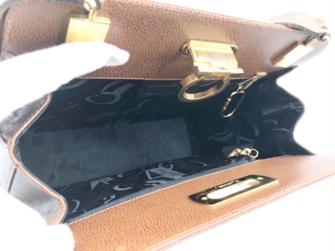 Salvatore Ferragamo Gancini handbag Purse Brown Leather Authentic Women's Used