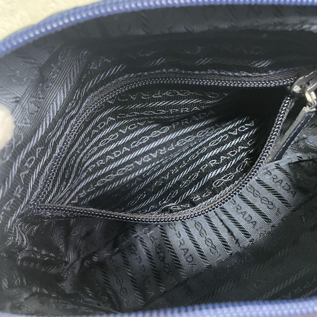PRADA Shoulder Camera Bag Purse Logo Nylon Leather Blue Navy Authentic