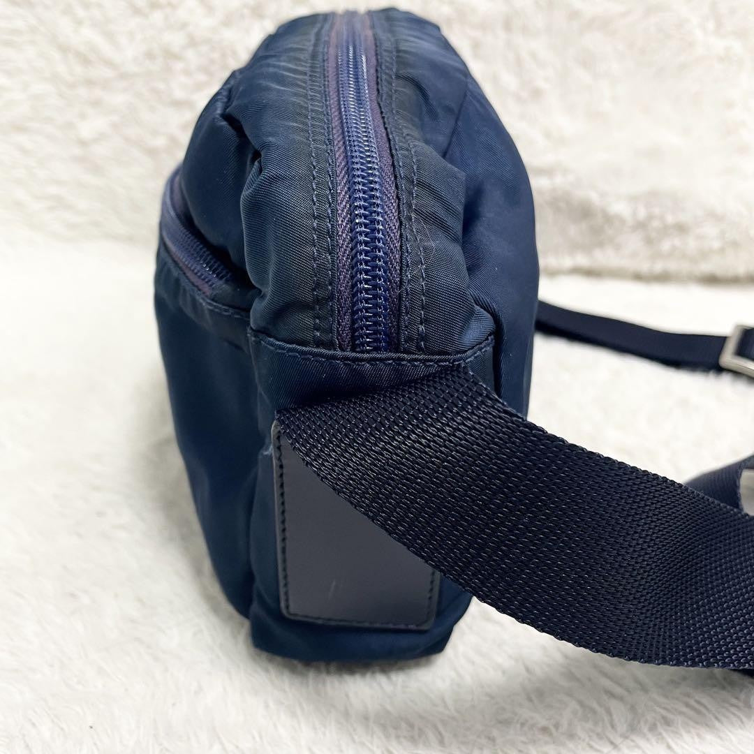 PRADA Shoulder Camera Bag Purse Logo Nylon Leather Blue Navy Authentic