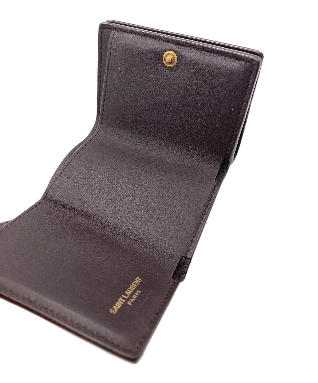 Saint Laurent Paris Tri-fold Wallet Compact Purse YSL Cassandra Heart Brown Auth