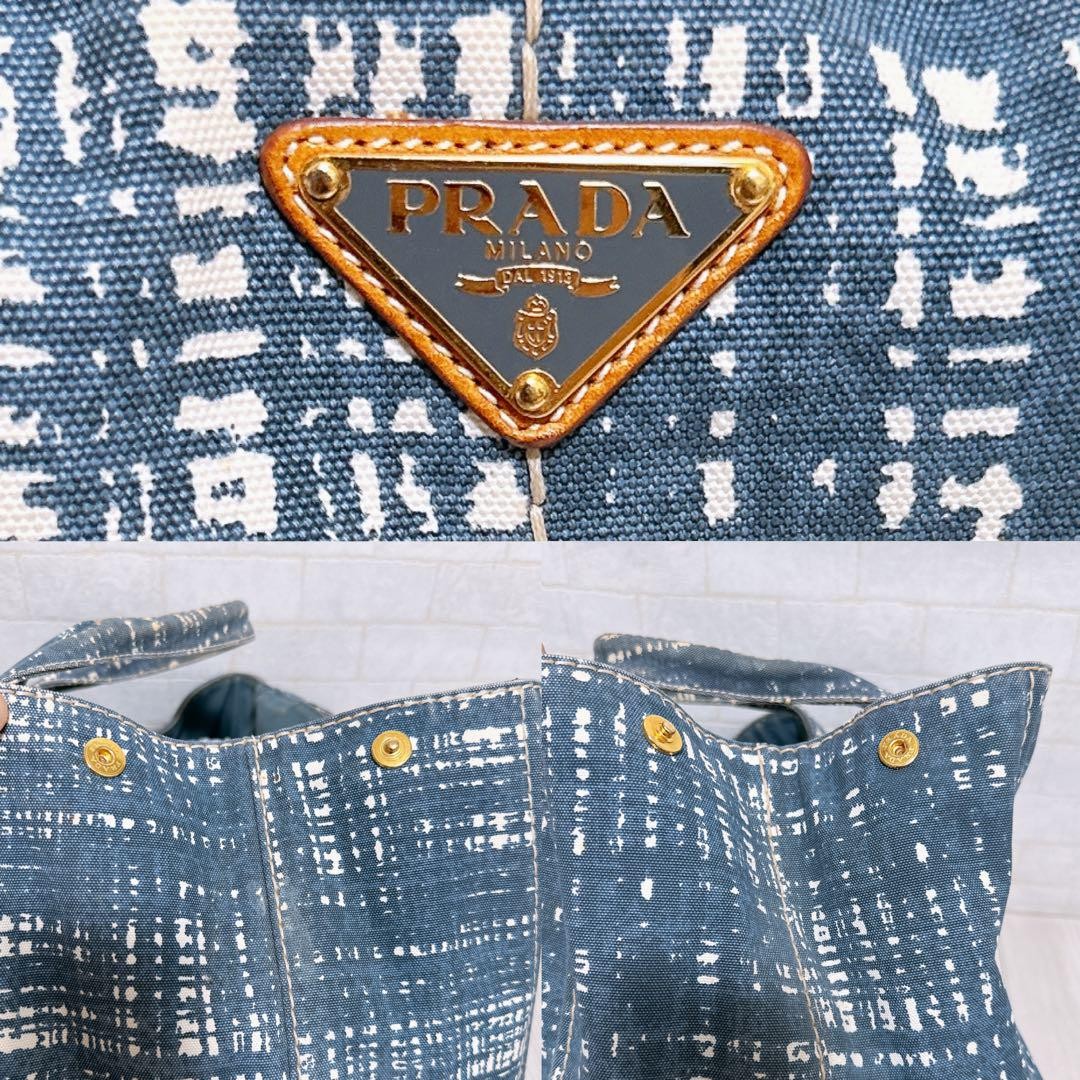 PRADA Hand Bag Tote Purse Logo Denim Authentic