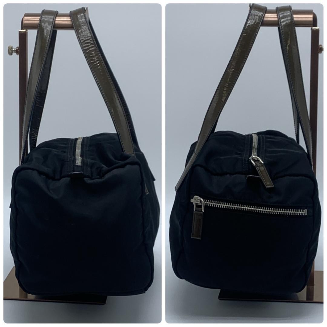 PRADA Hand Bag Tote Purse Logo Nylon Patent Leather Black Brown Khaki Authentic