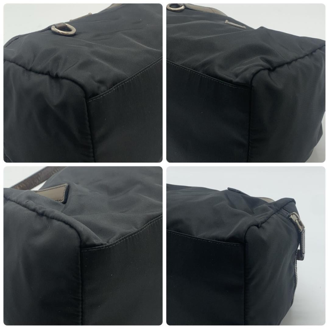 PRADA Hand Bag Tote Purse Logo Nylon Patent Leather Black Brown Khaki Authentic