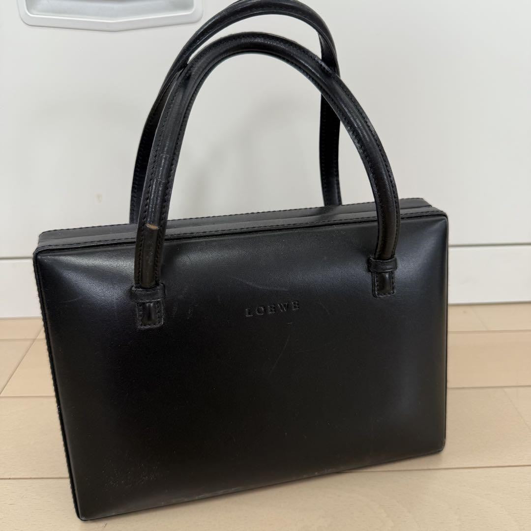 LOEWE Hand Bag Tote Purse Logo Leather Black Authentic