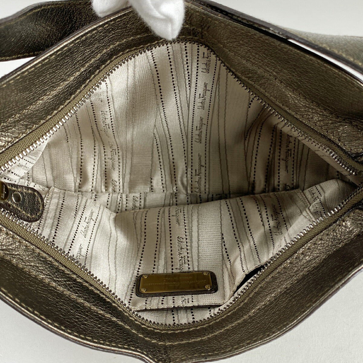 Salvatore Ferragamo Shoulder Bag Purse Gancini Leather Gold Authentic
