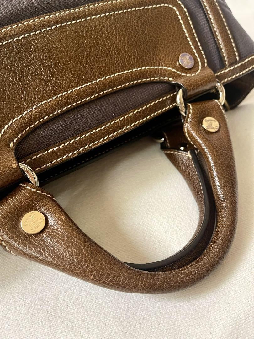 CELINE handbag Tote Purse Boogie Bag Brown Canvas Leather Authentic Used Women's