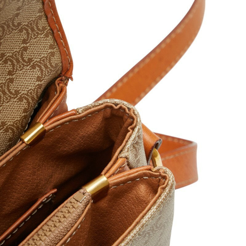 CELINE shoulder bag Purse Macadam Beige Brown PVC Leather Women's Authentic Used