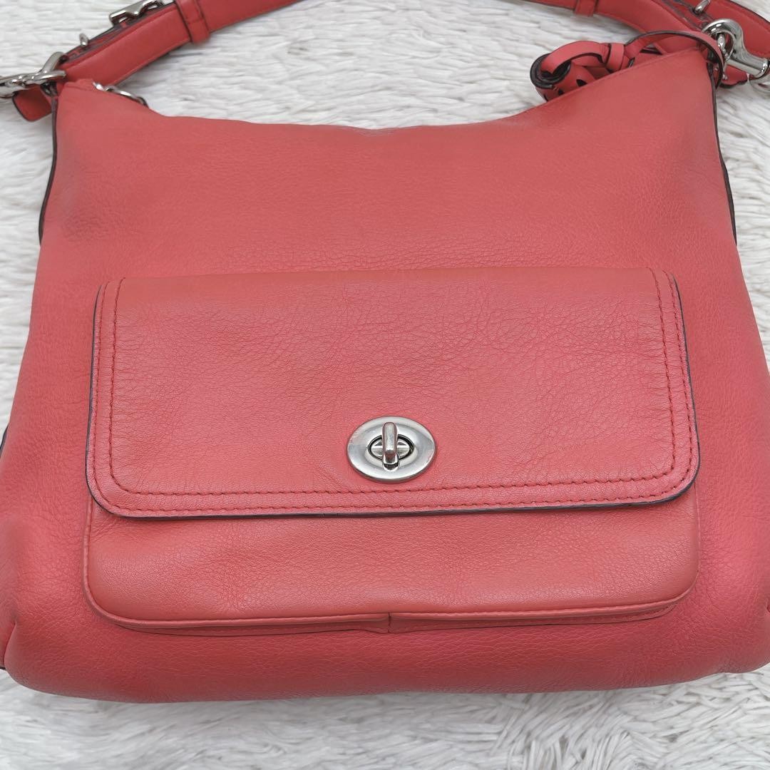 COACH Shoulder Bag Purse 2way Turn Lock Leather Orange Authentic